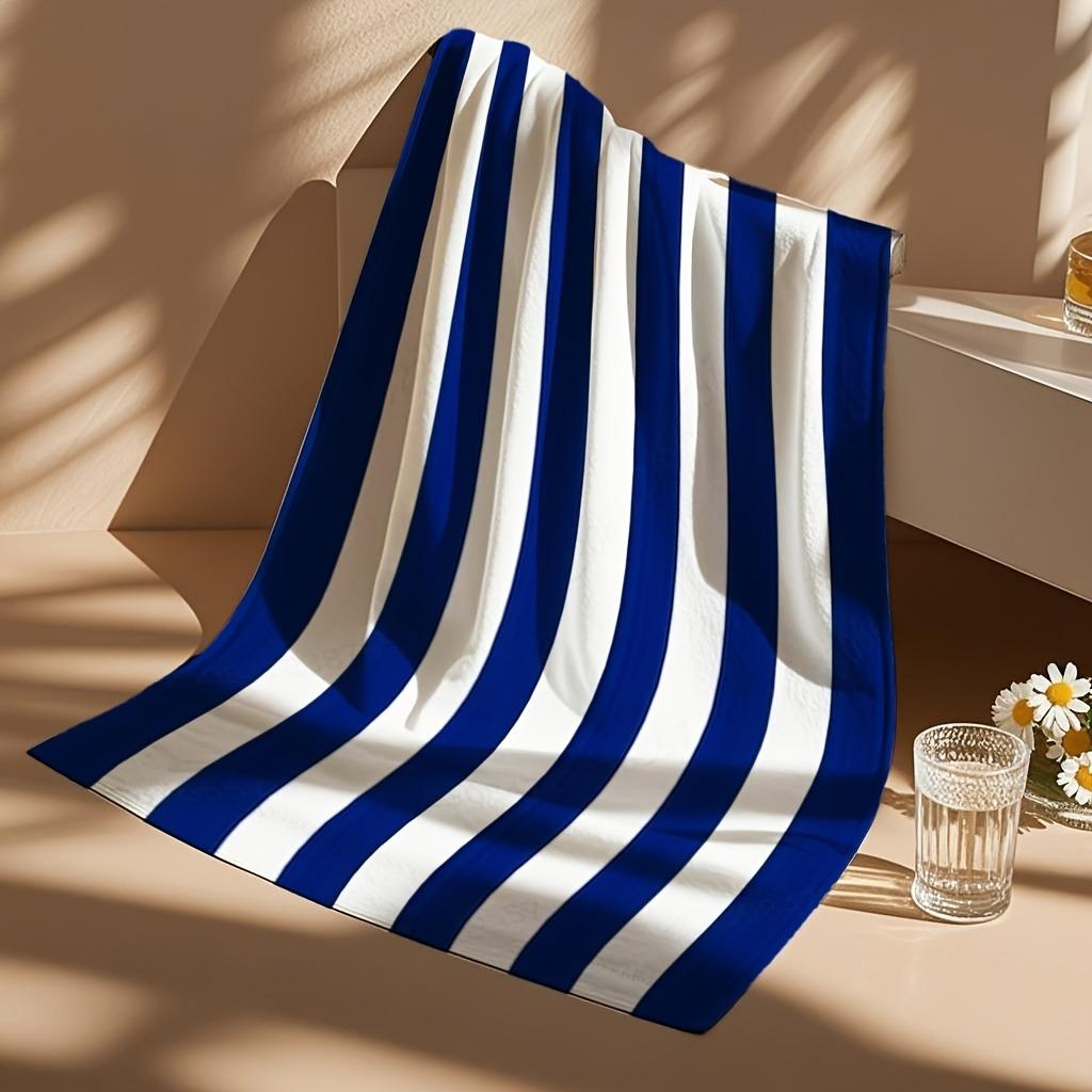 Refreshing Blue White Striped Beach Towel, Quick Drying Soft for Seaside Photos Summer Beach Pool