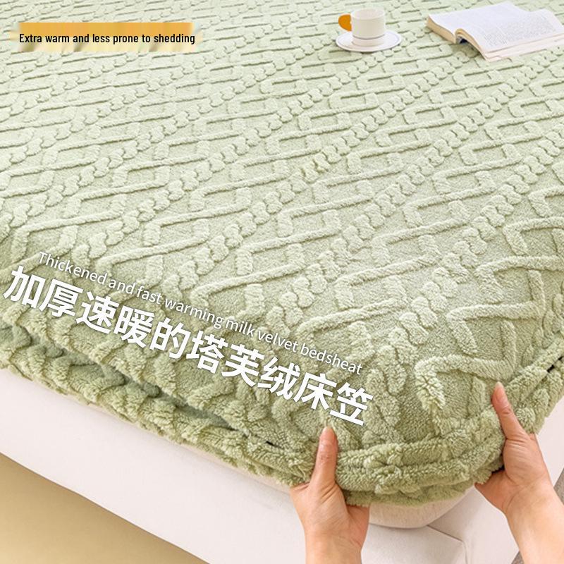 Winter Plush Taffeta Velvet Fitted Bed Sheet - Thick, Non-Slip Coral Fleece Flannel Cover