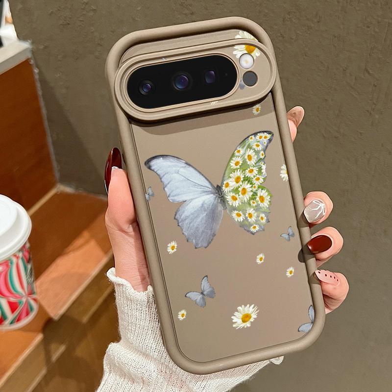 Fresh Daisy Flower Butterfly Pattern Soft TPU Phone Case For Google Pixel 9 Pro XL 8 Pro 8A Lens Protection Matte Shockproof Bumper Cover
