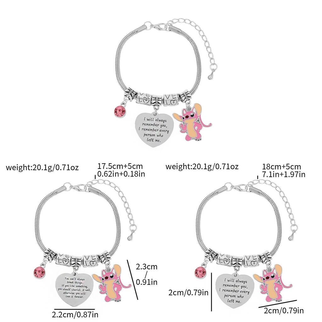 Stitch Cartoon Charm Bracelet Zinc Alloy Love Heart Pendant For Men Women Gift