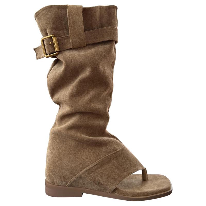 Fashion Flip flops summer cool boots square toe flat bottom inner height stacking boots Western cowboy boots 2025