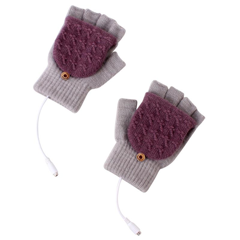 Women USB Heated Gloves Mitten Winter Warm Laptop Gloves Full And Halfs Hands Heated Fingerless Heating Knitting Guantes Mujer