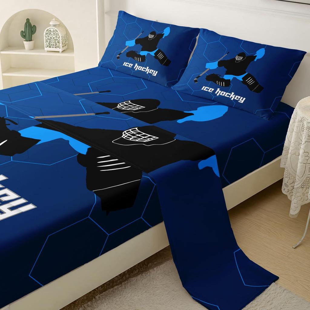 Ice Hockey Player Pattern Sheet Four Piece Bedding Set Bedroom Room Dormitory Bedding Decoration