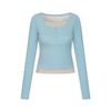 Camiseta de Manga Larga para Mujer Primavera y Otoño Estilo Francés Ajustada Ropa de Mujer con Falso Dos Encaje Y2k