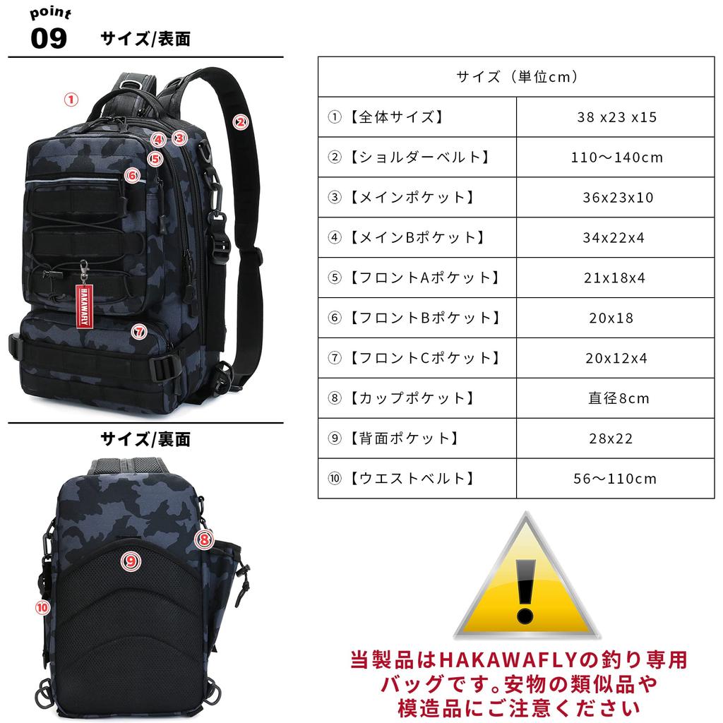 HAKAWAFLY 5-Way Waterproof Fishing Backpack, Multifunctional Fishing Bag, Large Capacity, Includes 1 Waist Belt, 4 Rod Straps, and 5 Carabiners,
