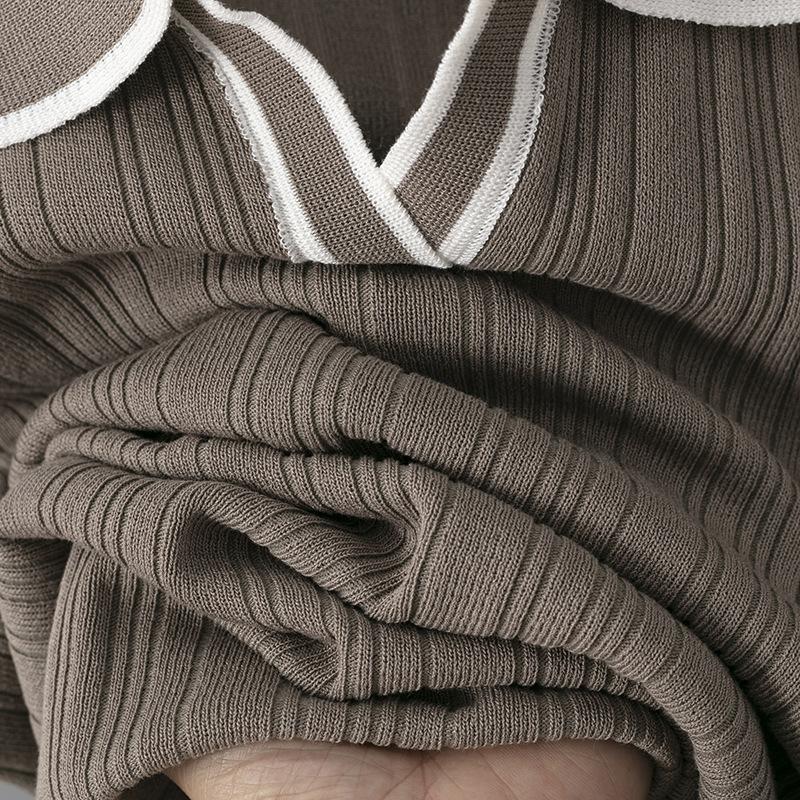 New Summer Polo Collar Short Sleeve Fashion Casual Loose Versatile Thin High Waist Knitted Suit Women