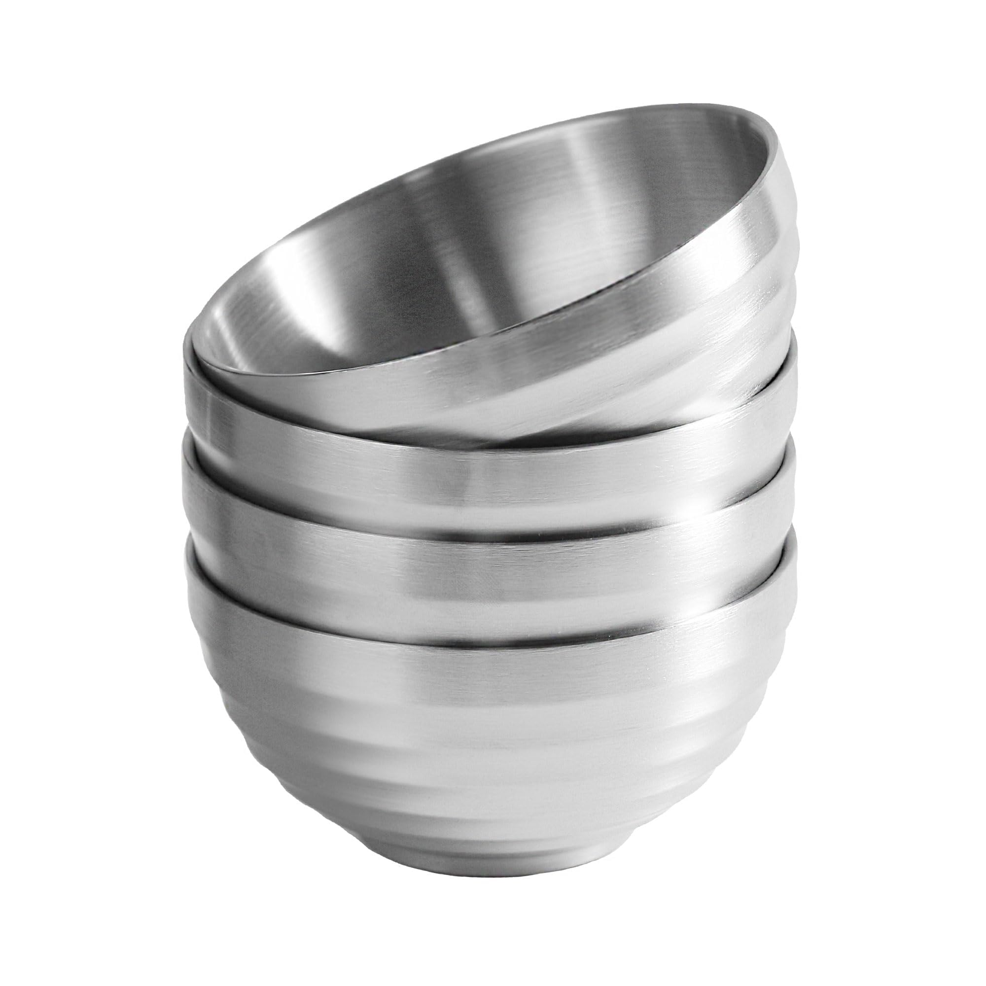 

IMEEA Rice Bowl Set (4 pieces), Approx. 12cm Diameter, Dishwasher Safe, Lightweight, SUS304 Stainless Steel, Double-Walled, Heat Resistant, Silver