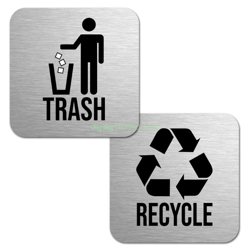 24TE Recycling & Trash Bin Stickers Easy to Apply Outdoor Indoor Waste Management