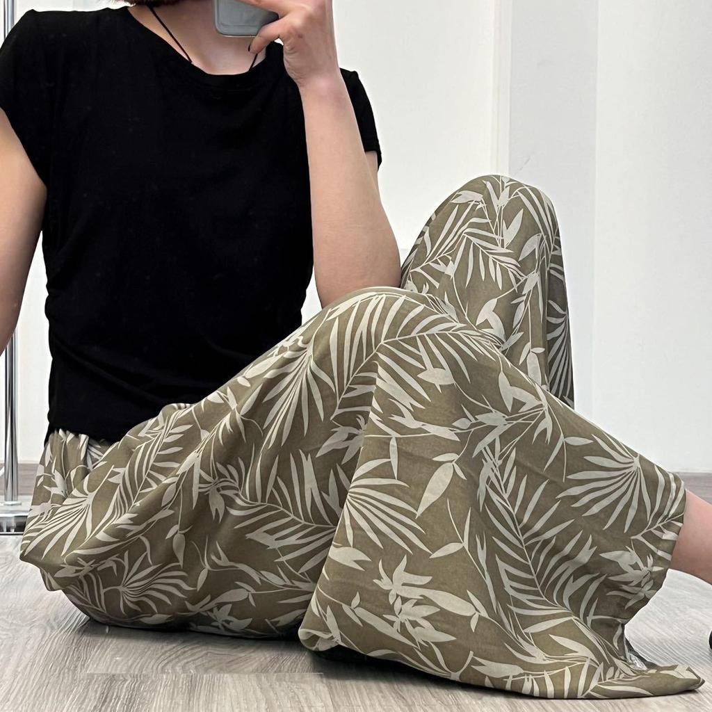 Women's Summer Cotton & Silk Pajamas - Lightweight Wide-Leg Pants, Trendy Rayon, Plus Size, Wearable Outdoors