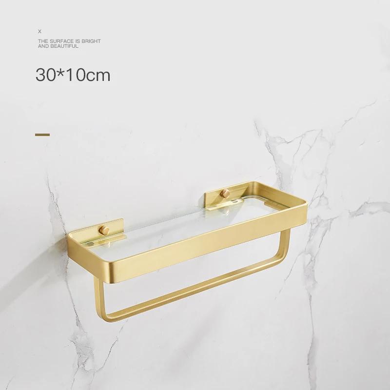 30-50CM Brushed Gold Glass Shelf  Aluminum Bathroom Storage Holder Bath Shower Shelf  Bathroom Shelf Mirror Wall Tray Towel Bar