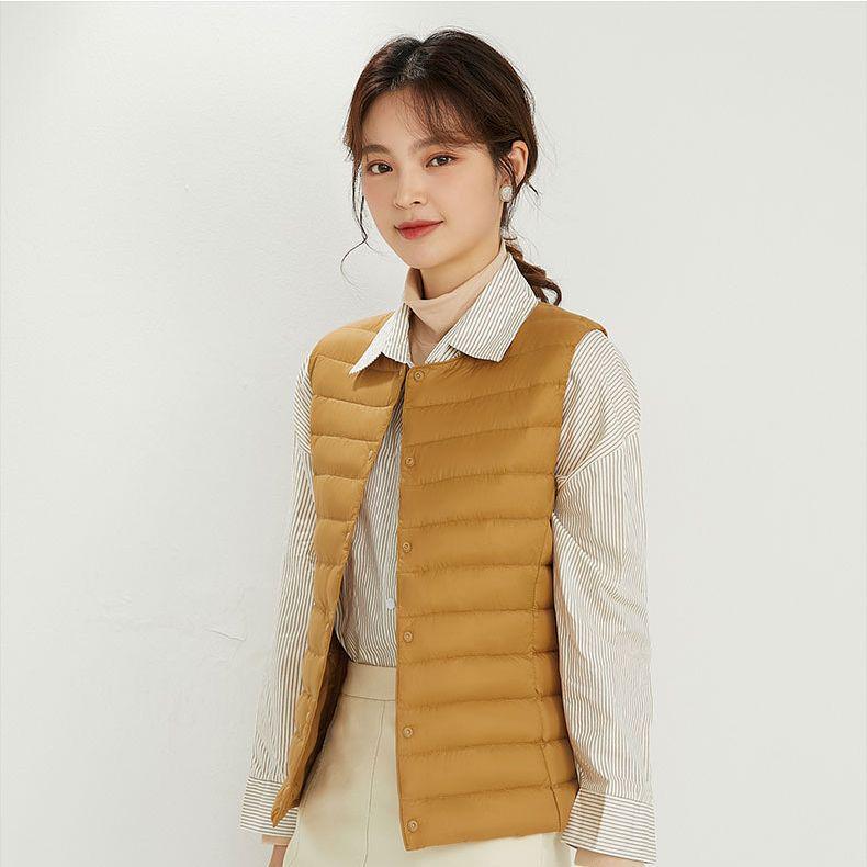 Women's Plus Size Collarless Down Vest - Short, Warm Shoulder Cape Jacket for Middle-aged and Young