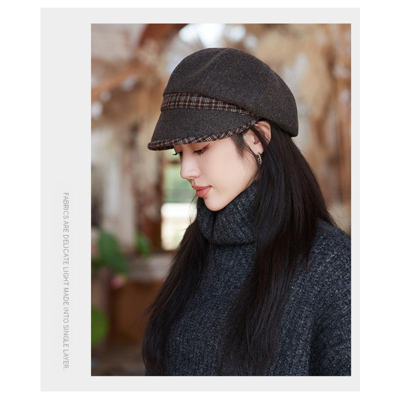 Chapeau octogonal d'automne et d'hiver pour femme, chapeau de gavroche rétro, béret en laine