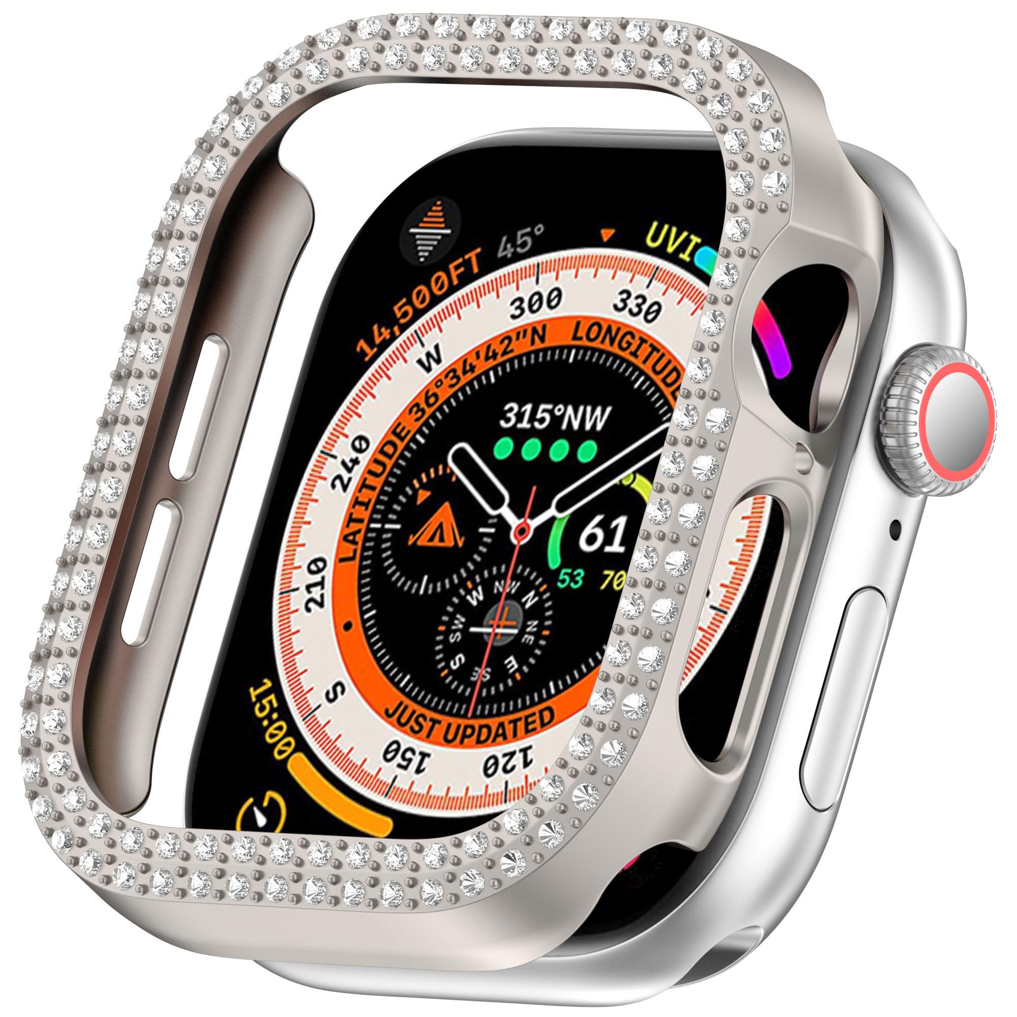 

For Apple Watch Series 11/10 42mm Double Row Rhinestone Decor Hollow-Out Cover PC Watch Frame Case G