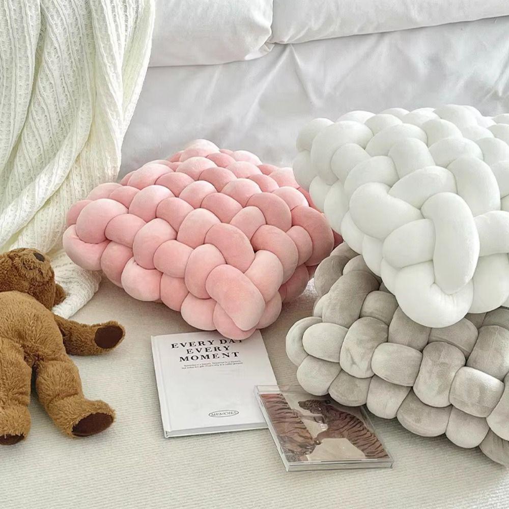 

Nordic Knotted Stuffed Pillow Plush Floor Cushion Unique Woven Chair Cushion Home Decoration белый