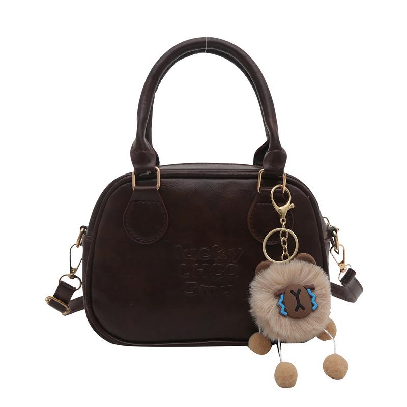Retro Women's Fall/Winter 2025 Coffee Textured Bowling Crossbody Handbag