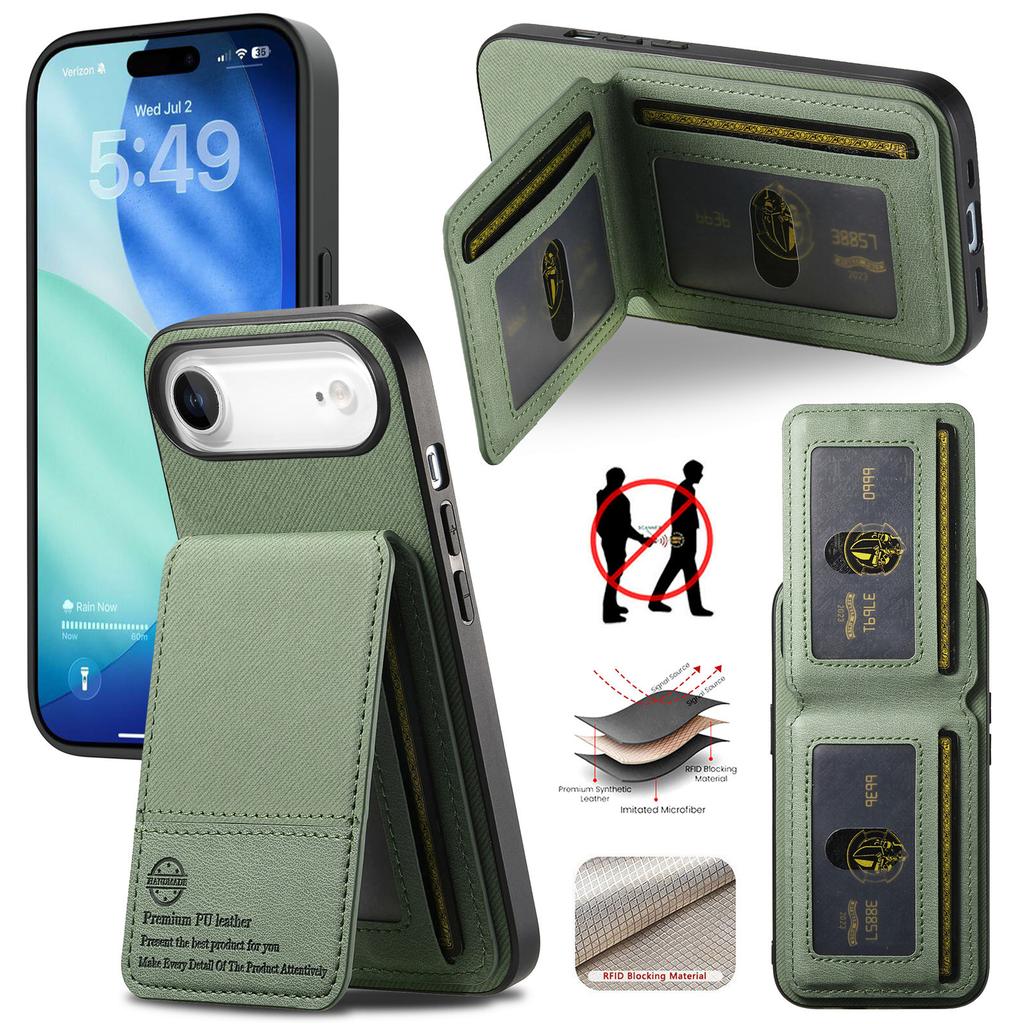 For iPhone Air Case Cloth Texture Leather+PC+TPU RFID Blocking Phone Cover with Card Holder
