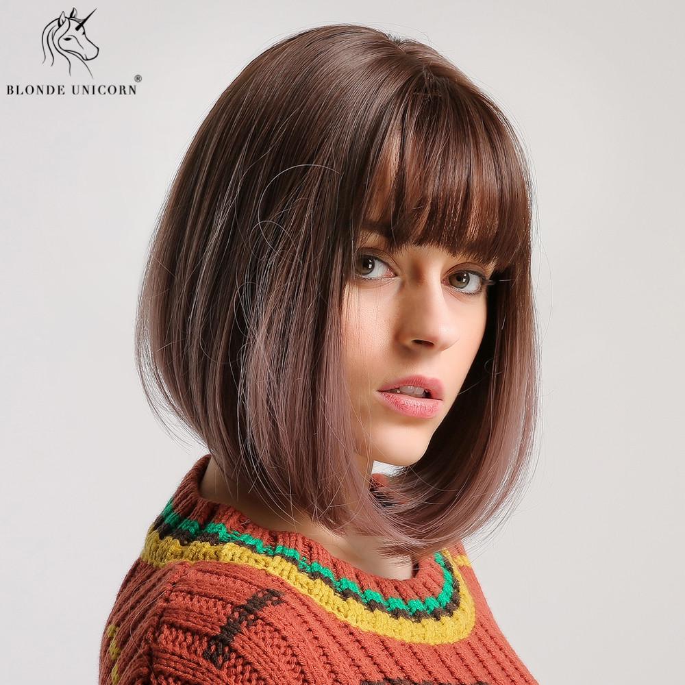 BLONDE UNICORN Simulace Scalp Fasion BoBo Black Root Purple Ombre Lehká ofina Dámská paruka