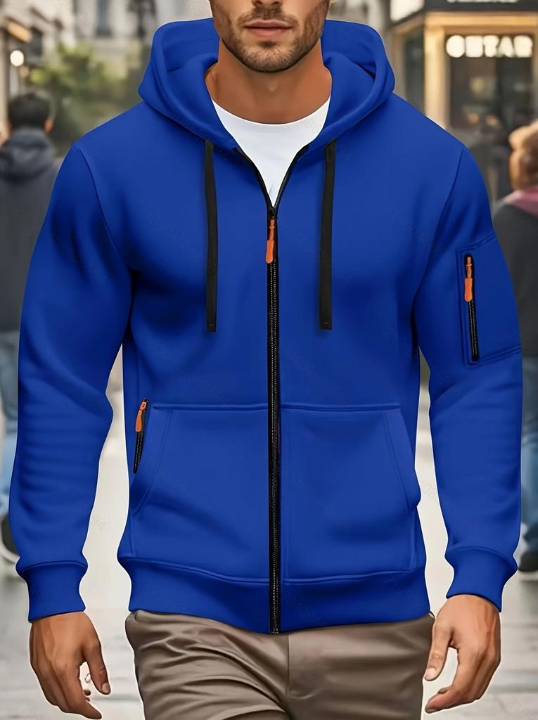 European Size Spring and Autumn Men's Sweater Hooded Zipper Multi-pocket Jumper Men's Sports and Leisure Jacket