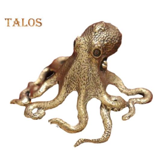 Octopus Ornament Tabletop Retro Alloy Octopus Squid Figurine Solid Metal Collectible Octopus Statue for Home Office Car Decor