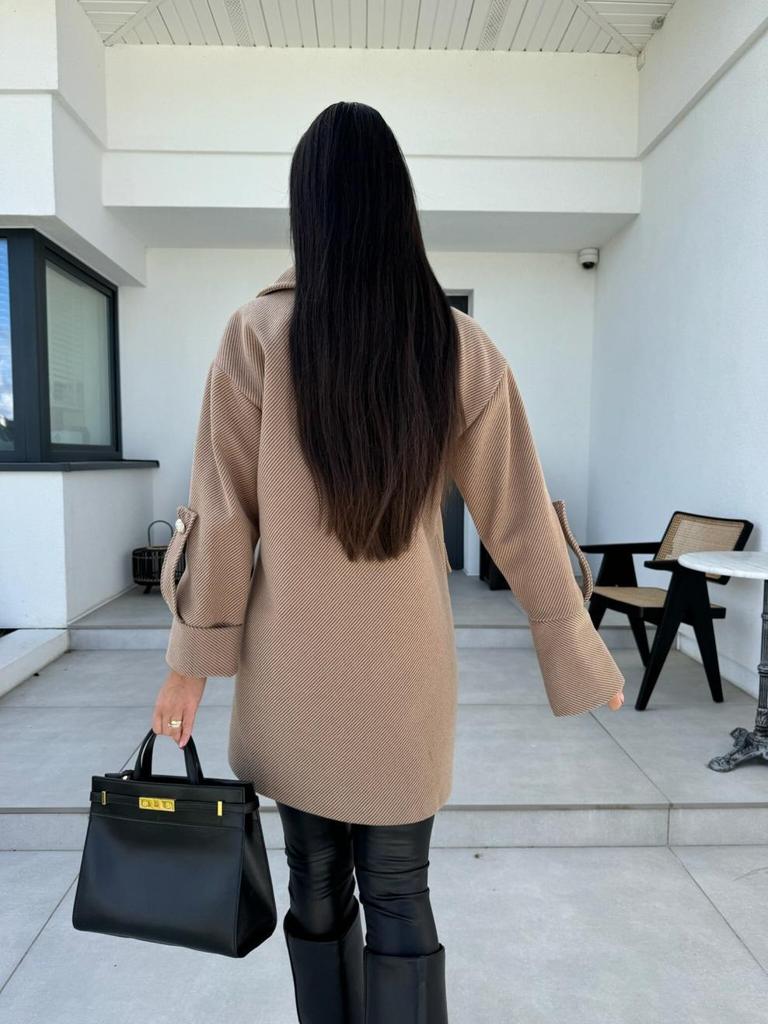 Women's European and American Solid Color Woolen Overcoat with Suit Collar