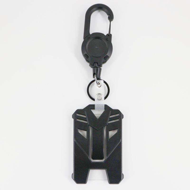 Black Leather Retractable Badge Reel Keychain with Spring Buckle for Backpacks