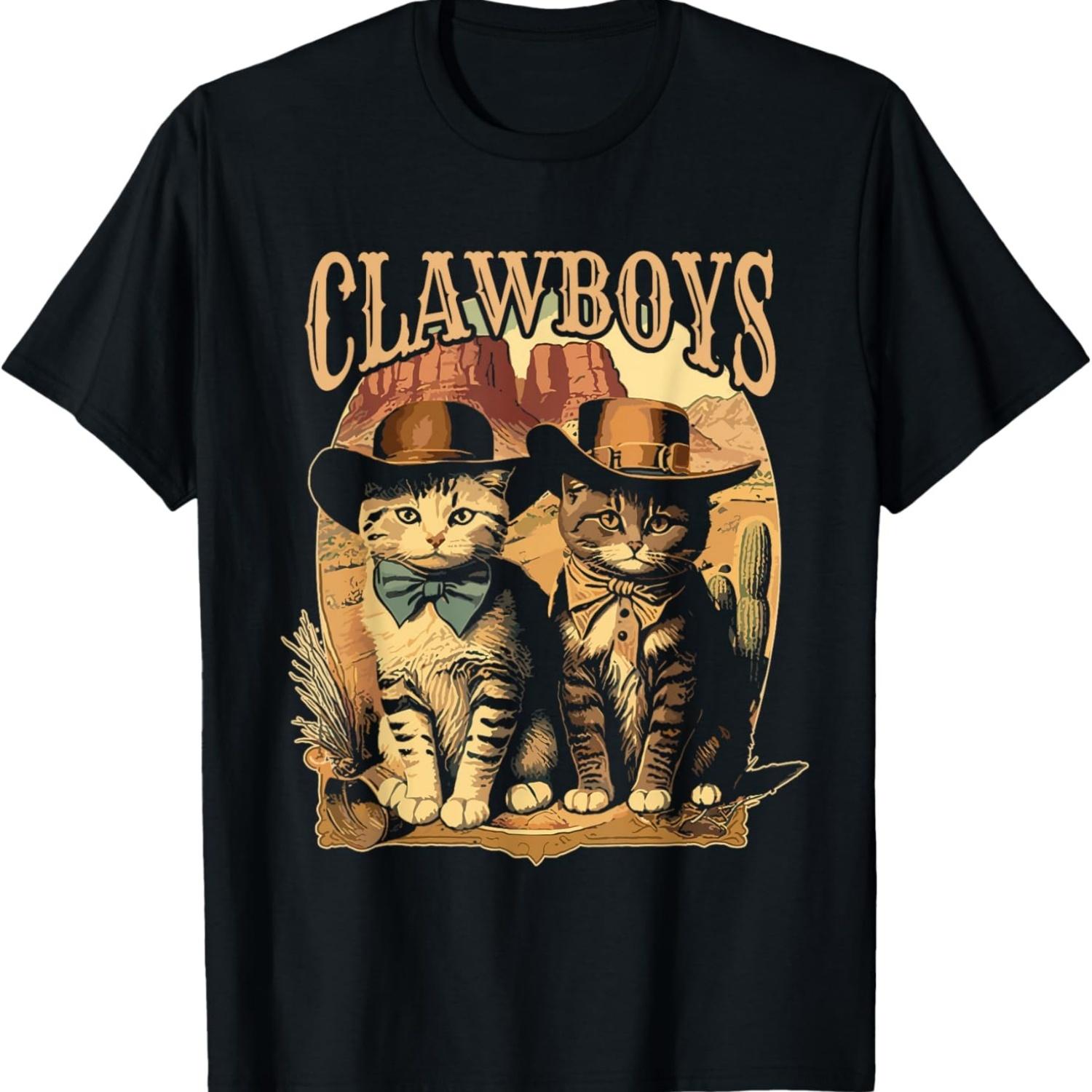 Funny Clawboys Kitten Cowboy Cats T-Shirt S чёрный