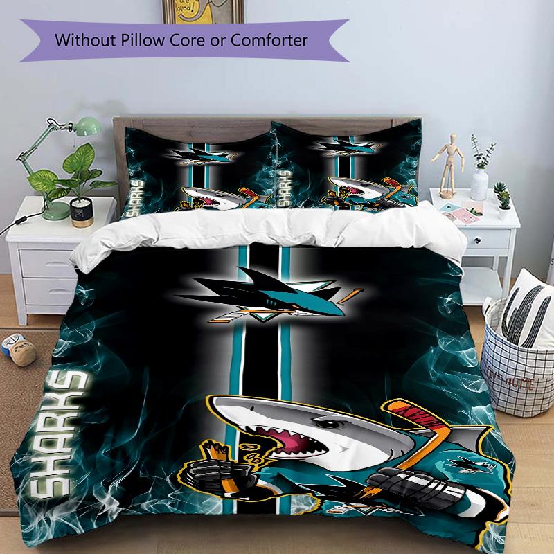 San Jose Sharks Ice Hockey Print 3Pcs Bedding Set,Duvet Cover with 2 Bedro,Pillowcase Home Birthday Gift
