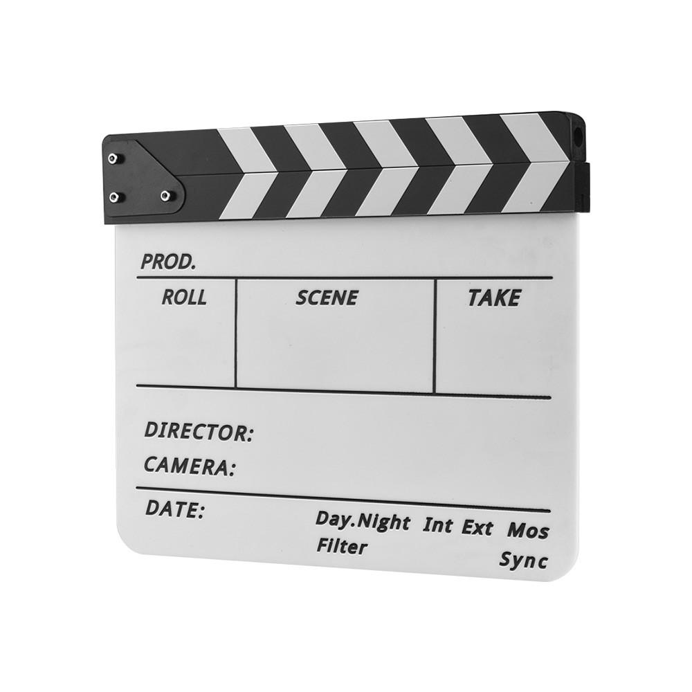 Easy Wipe Cut Action Scene Clap Board Slate for Shoot Props//Advertisement Black//White Acrylic Director Scene Clapboard Directors Film Clapboard TV Movie Action Board Film Cut Prop with Pen