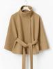 2025 Women's Solid Color Cape Trench Coat with Stand Collar and Belt for Autumn and Winter