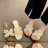 2025 summer new versatile sweet pearl cool slippers Internet celebrity soft bottom low heel flat bottom women's beach slippers