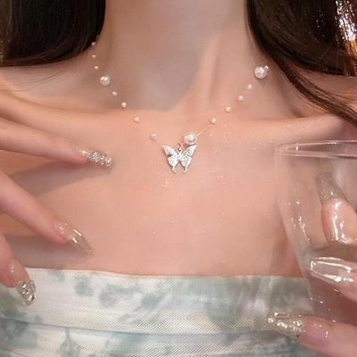 Romantic Butterfly Pearl Necklace - Light Luxury, Niche Design for Women, Spring/Summer Clavicle Chain Accessory