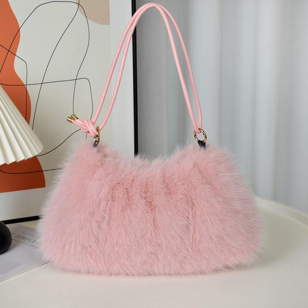 Soft Faux Fur Hobo Bag Warm Women Handbag Retro Plush Tote Bag Autumn Winter