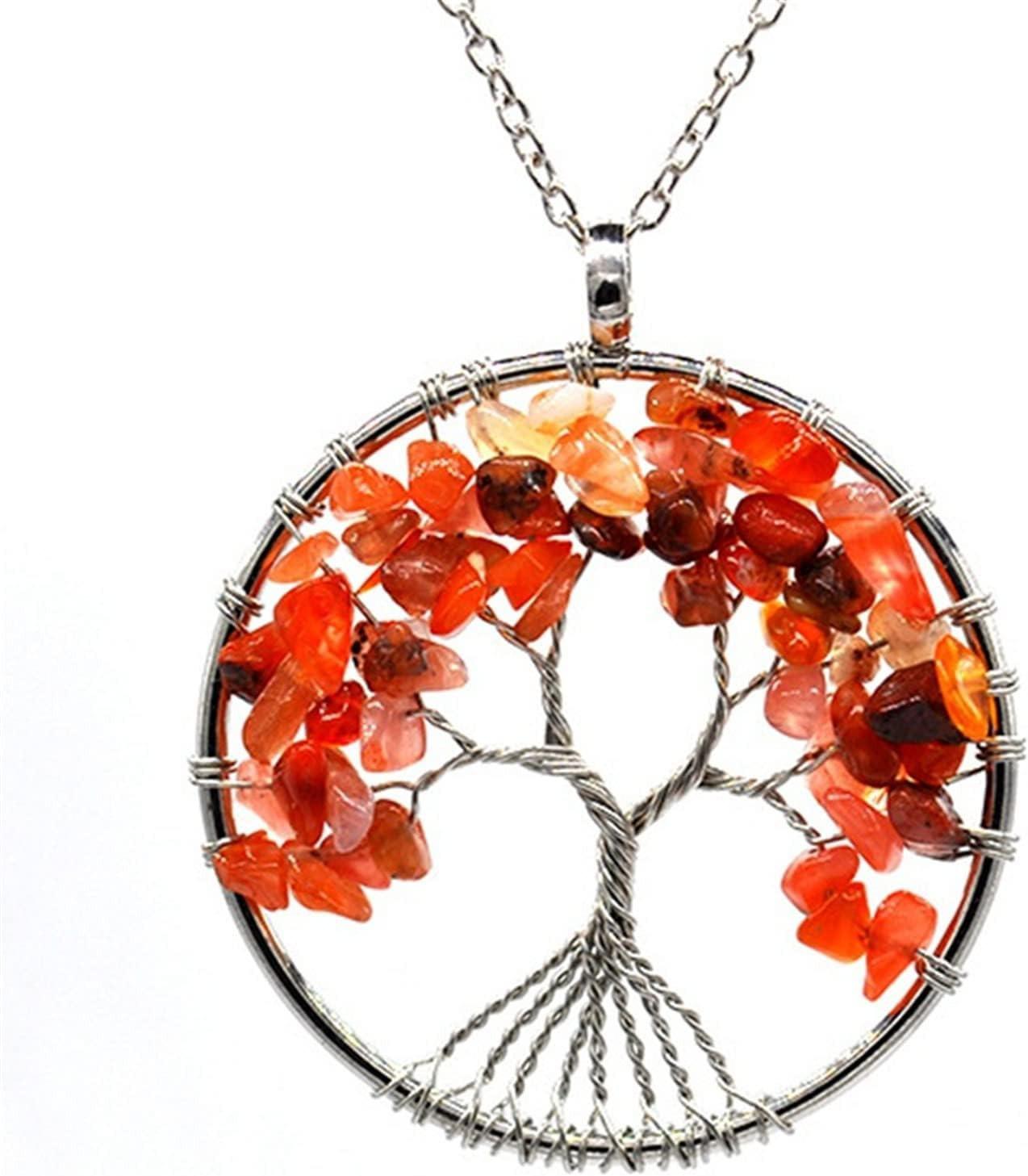 7-Color Natural Crystal Stone Tree of Life Pendant Necklace