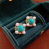 Vintage artificial stone imitation pearl round geometric silver needle stud earrings French ins earrings
