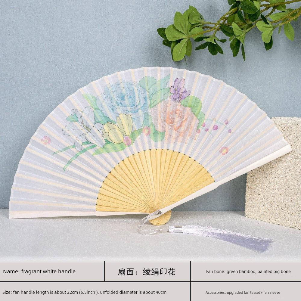 Folding Fan with Ancient Chinese Style, Featuring Landscape Motifs, Suitable for Summer, Portable Bamboo Fan for Hanfu, Cheongsam, and Dance Use