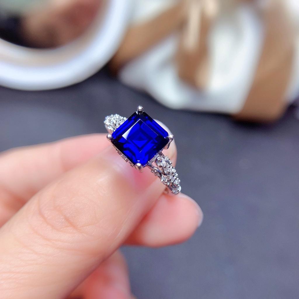 Princess Square Diamond Imitation Red Garnet Ring Women'S Platinum Plated Royal Sapphire Square Jewelry