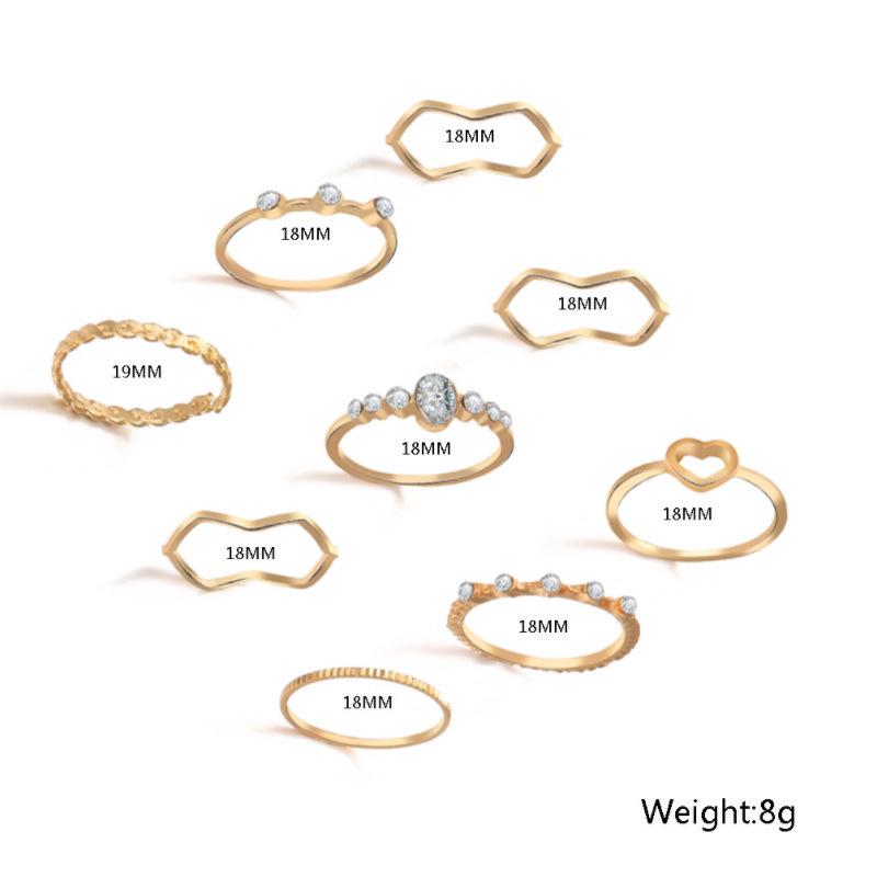 Retro Geometric Love Bracelet & 9-Piece Ring Set