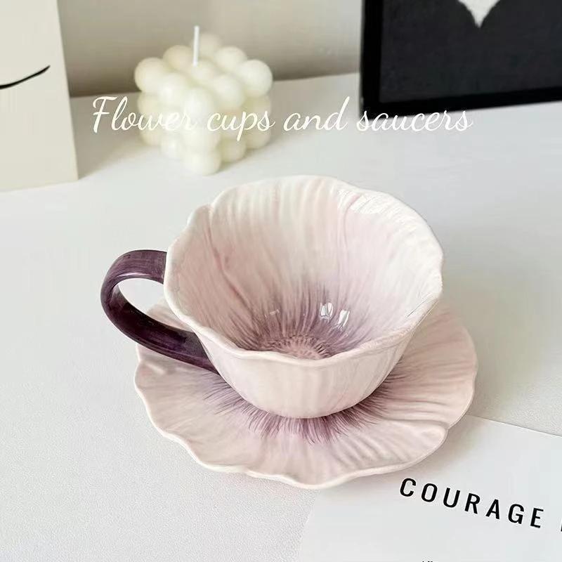 European style ceramic coffee cup set, niche women's high-value latte cup exquisite colorful flowers coffee cup