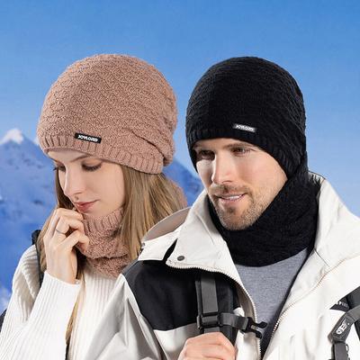 Winter Gestrickte Mütze Schal Zwei-stück Set Für Männer Frauen Außen Ohr Schutz Samt Warme Pullover Wolle Ski Cap Skullies Beanies