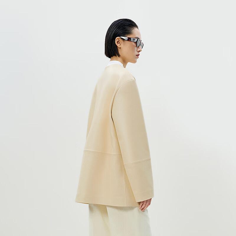 Less 2025 Spring Long Sleeve Loose Lambskin Jacket