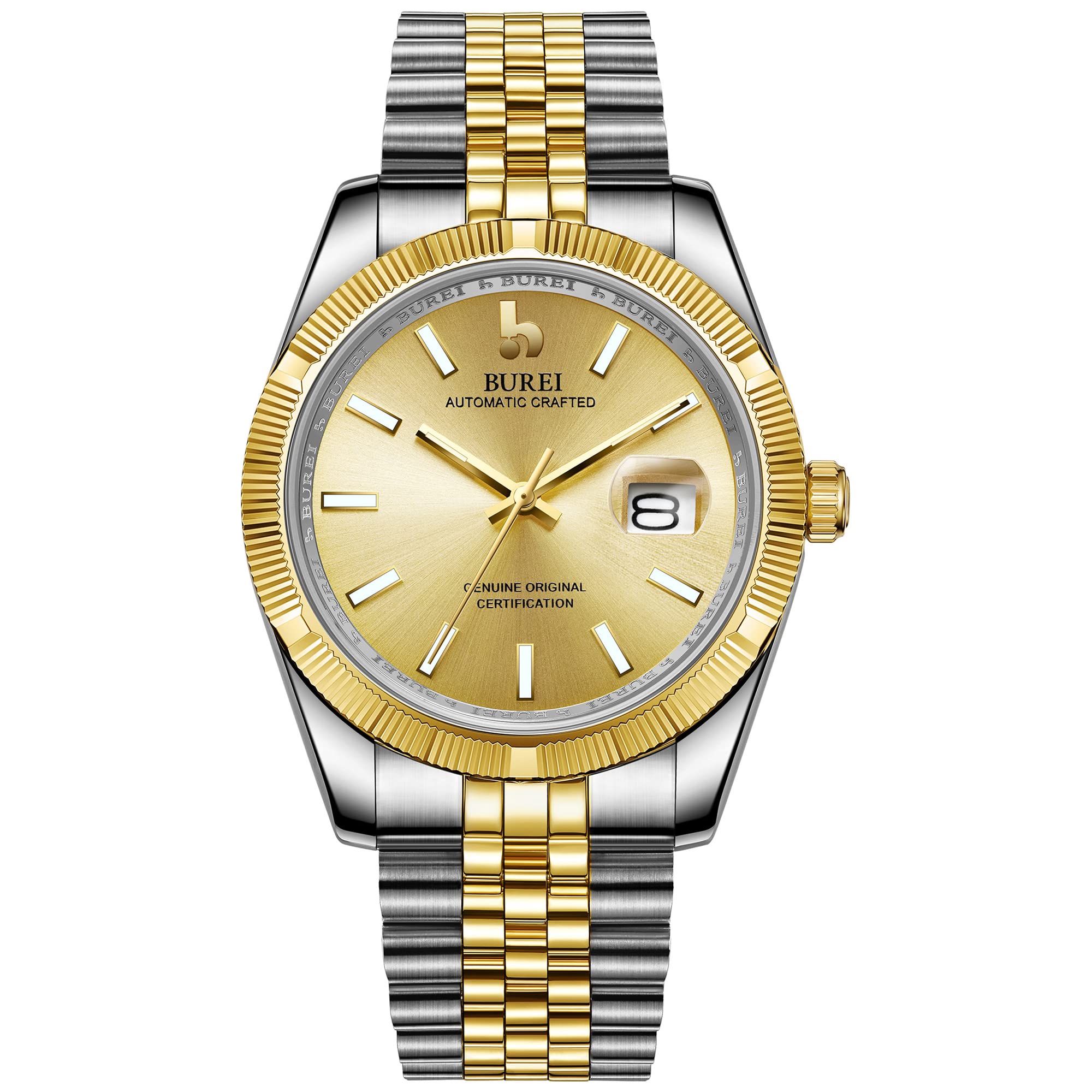 Automatic Mechanical Date Luminous Watch [BUREI] Men s Watch, Waterproof, Analog, Popular, Business, Display, Gold/Silver, Stylish, Simple,