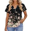 Damen Kurzarm Hemdbluse mit Blumenmuster, Henley-Kragen, Knopfleiste, Lässige lockere Passform, Oberteil für den täglichen Gebrauch und Outdoor-Aktivitäten