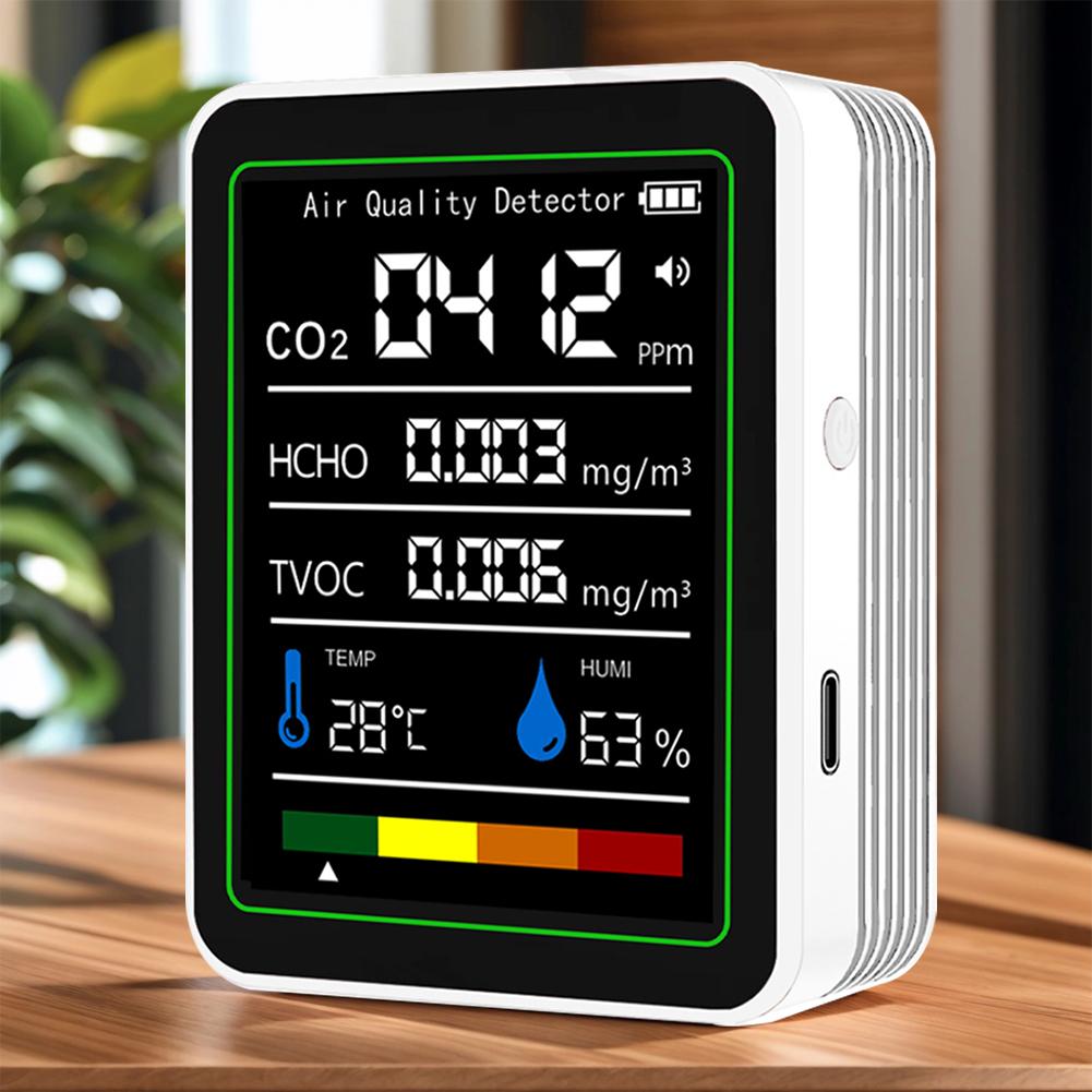 5 In 1 Carbon Dioxide Detector Digital Display Temperature Humidity Monitor CO 2 Air Quality Monitors for Air Quality Detecting