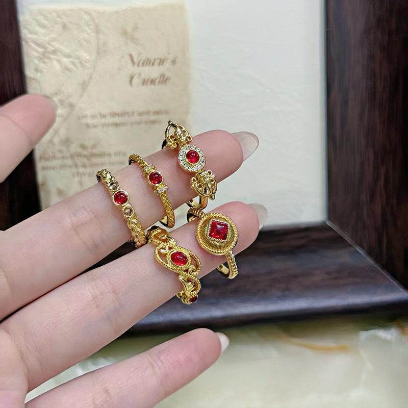Court Style Fashion Medieval Vintage Red Open Ring Female Niche Temperament Exquisite Advanced Sense Index Finger Ring