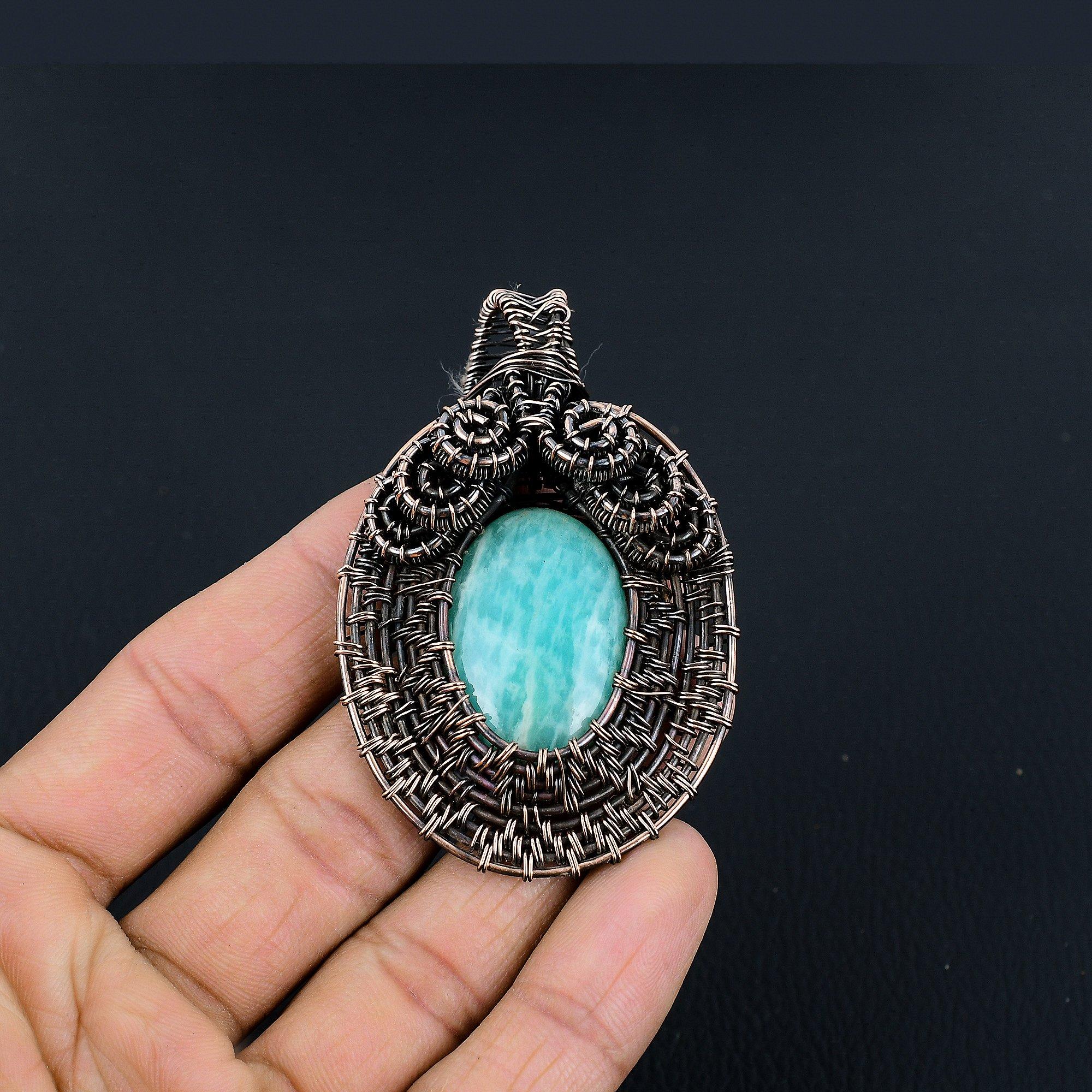 

Кулон из амазонита, кулон, обернутый медной проволокой 999 пробы, украшения из драгоценных камней ручной работы, подарки для жены, совершенно новый кулон 2.55 Inches