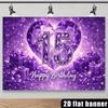 Sfondo per Festa di 15° Compleanno 2D, Glitter Viola Diamante e Scatola Regalo Sfondo Fotografico