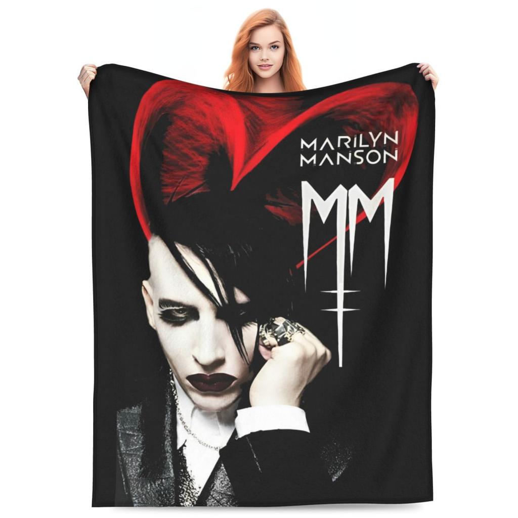Coperta Confortevole Marilyn Manson Cantante Gotico Accessori Decorativi per Letto Coperta da Divano Flanella Ultra-Morbida per Divano