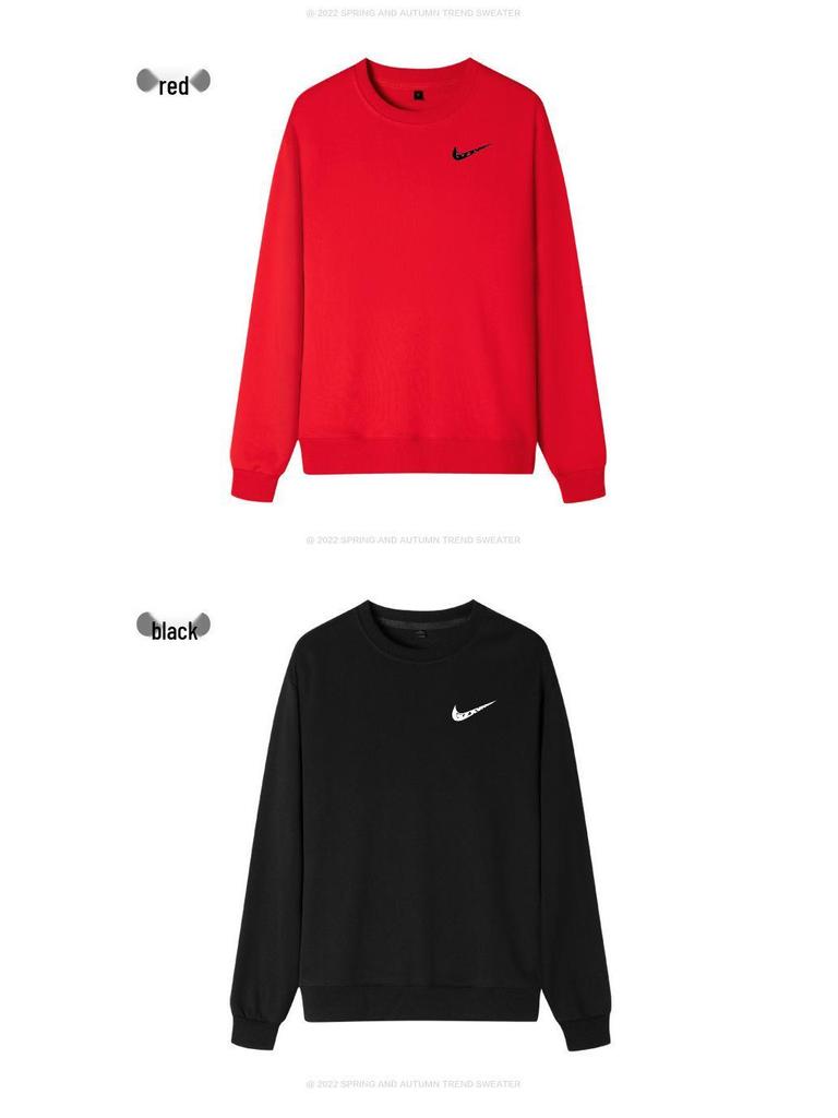 Herenkatoenen sweatshirt met ronde hals: Lente/Herfst Losse Pasvorm, Grote Maten, Effen Kleur, Sportkleding voor Koppels, T-shirt Jas met Lange Mouwen en Logo.