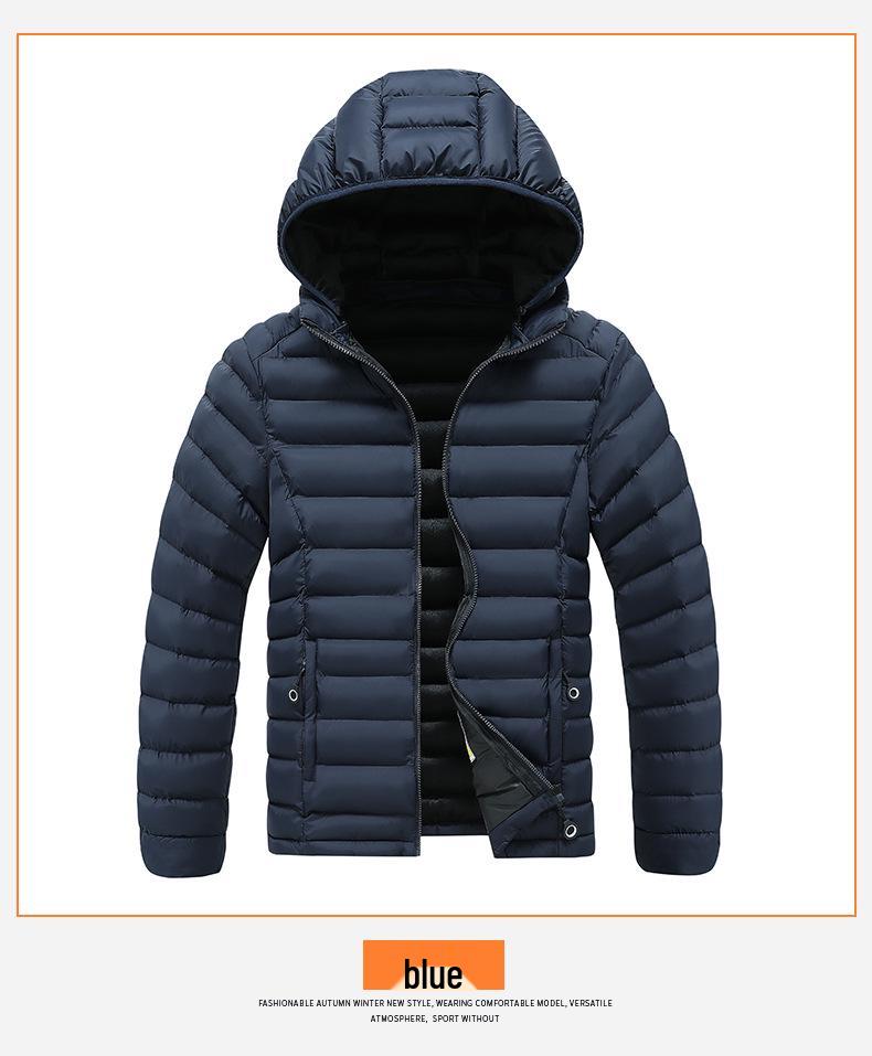Men's Versatile Windproof Ribbed Cotton Jacket with Detachable Hood and Fleece Lining