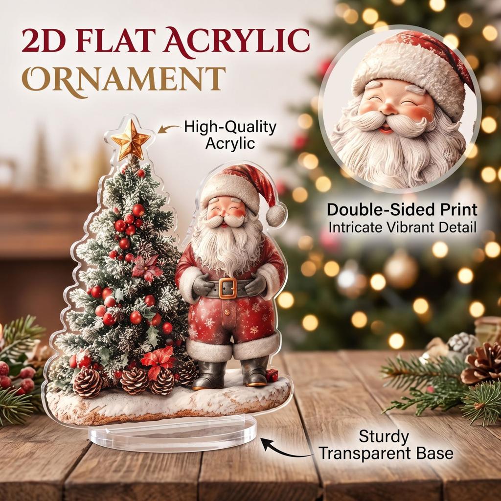 Christmas and Santa Flat Acrylic Ornament, Decorative Scene Figurine, 20 cm, 10